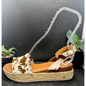 Pierre DumasWomen's Cow Print Ankle Strap Espadrille Sandals